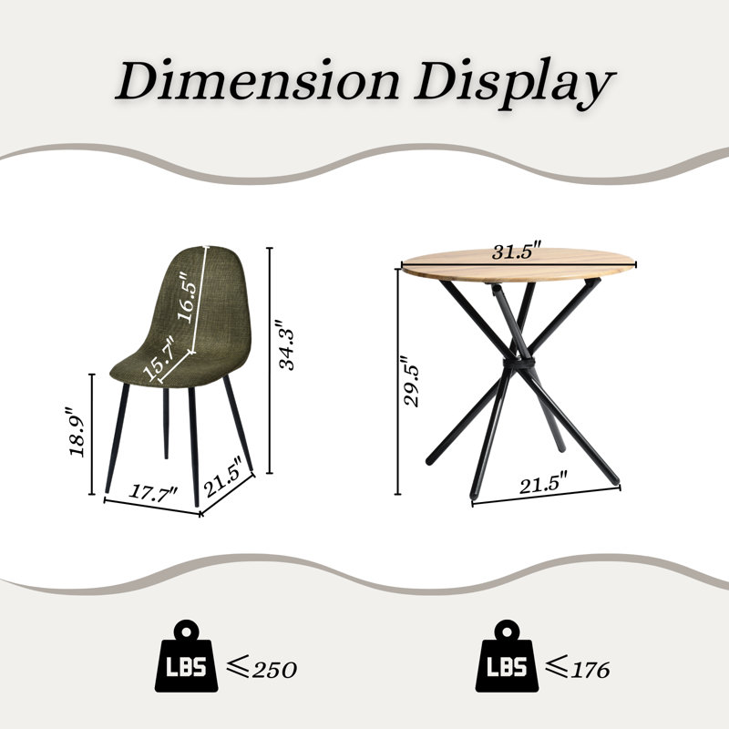 Ensemble de table de salle à manger 5 pièces Harjovan avec tables rondes et chaises rembourrées, Brun, Vert lime