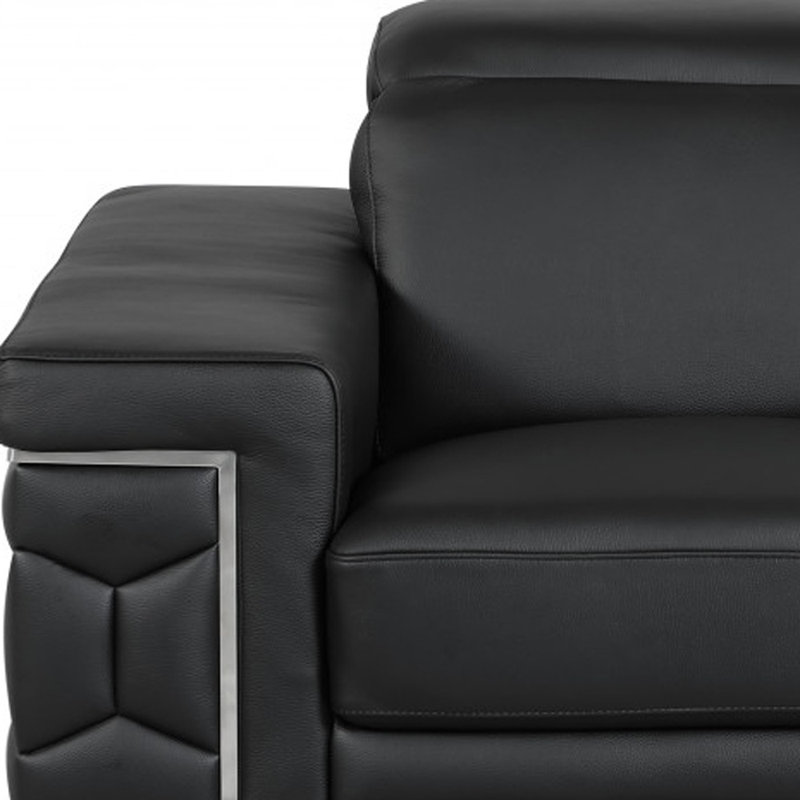 Fauteuil noir en cuir véritable avec accents argentés, Black