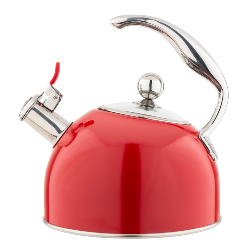 Viking 2.6-Quart Stainless Steel Kettle with 3-Ply Base, Red/Siver