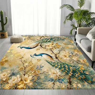 Tapis floral paon, motif rétro, tapis antidérapant lavable à la machine, décoration intérieure artistique élégante pour salon, chambre à coucher, entrée, porte d'entrée, cuisine, balcon, appartement