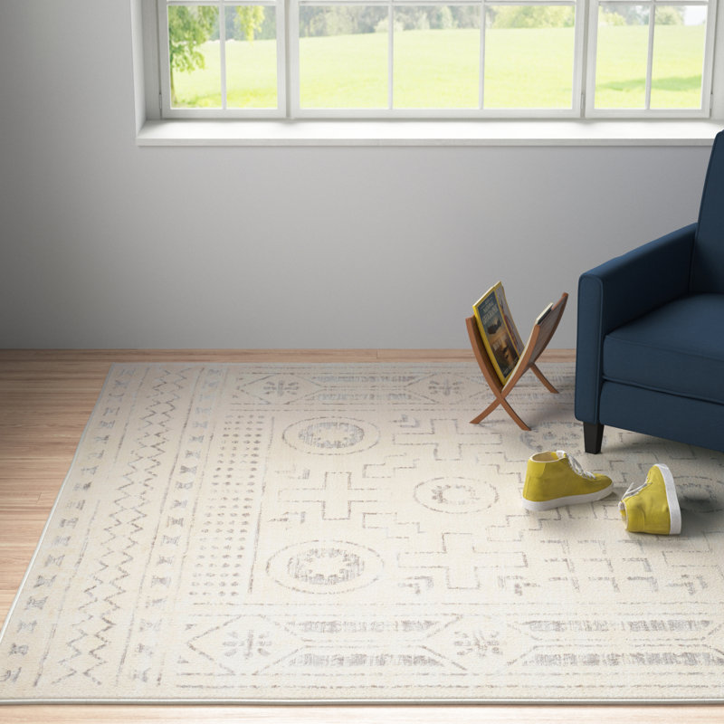 Tapis oriental blanc / gris Herrod, Rectangle 5 pi 3 po x 7 pi 1 po