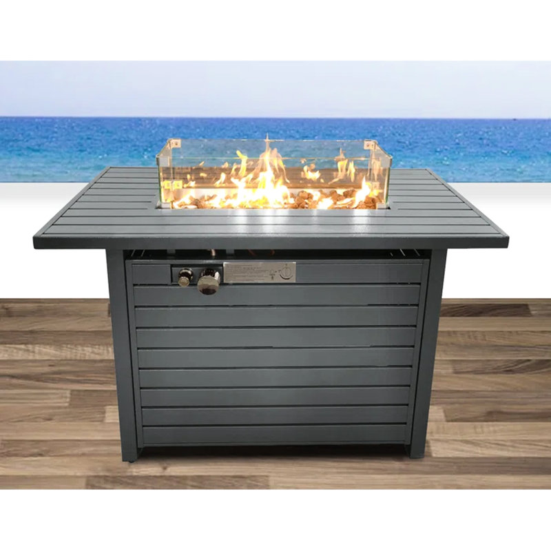 Table de foyer d'extérieur au propane 42 po x 25 po avec couvercle - construction en acier, chaleur, centre de détente en acier, alimenté, espace de loisirs