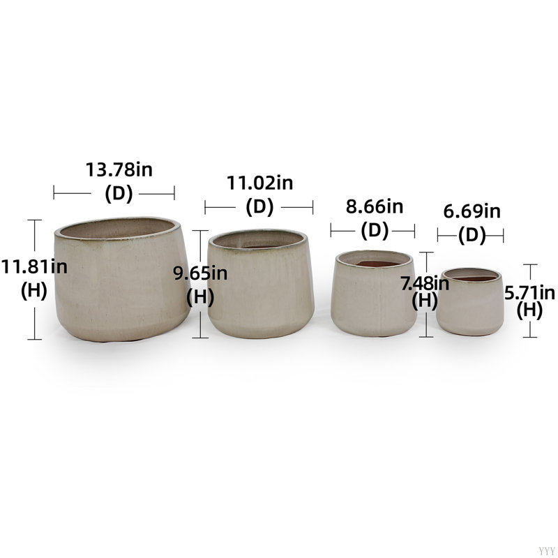 4 Pieces Ceramic Flowerpot, Modern Planter For Patio, Garden Or Windowsills, Ameican White Oak