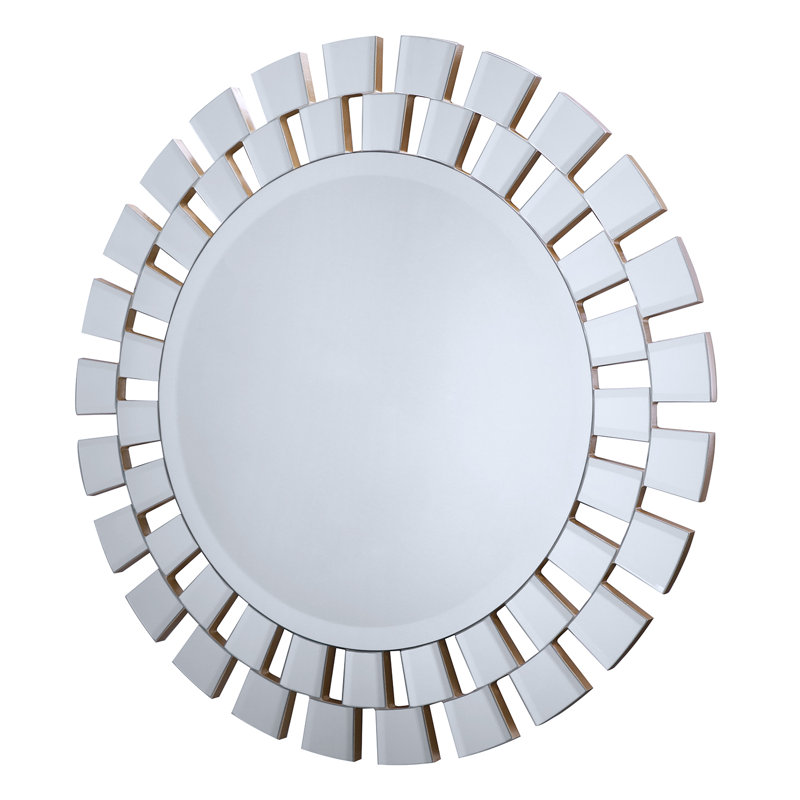 Solid Wood Sunburst Wall Mirror, 23.6" x 23.6"
