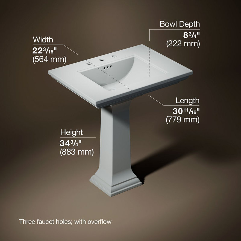 Memoirs® Stately 24" Pedestal Bathroom Sink with 4" Centerset Faucet Holes, Ice Gray, 8" Centers