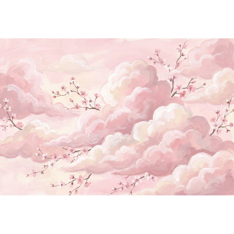 Adhésif mural cerisiers en fleurs roses, 140 po x 108 po, Peel and Stick