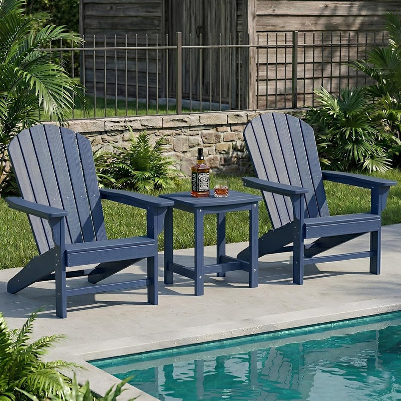 HIPS Adirondack Small Outdoor Side Table, Waterproof Square End Table For Patio, Balcony, Porch, Deck, Poolside, Beach, Or Indoor Use, Modern Accent Table, Navy Blue