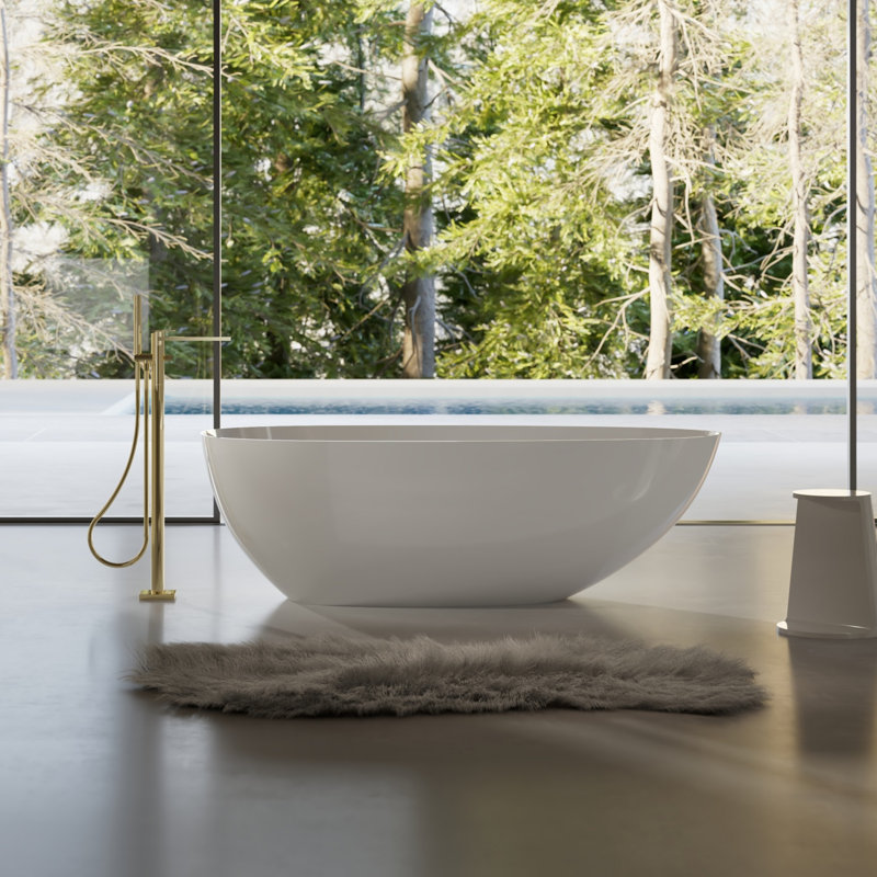 Baignoire de trempage autoportante blanche en acrylique 67 "x 31,5" avec trop-plein et bonde escamotable pour salle de bain MonBlari