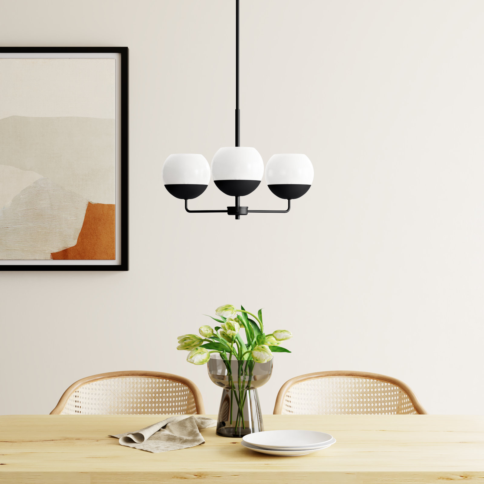 Avoca Three Light Chandelier, Midnight Black