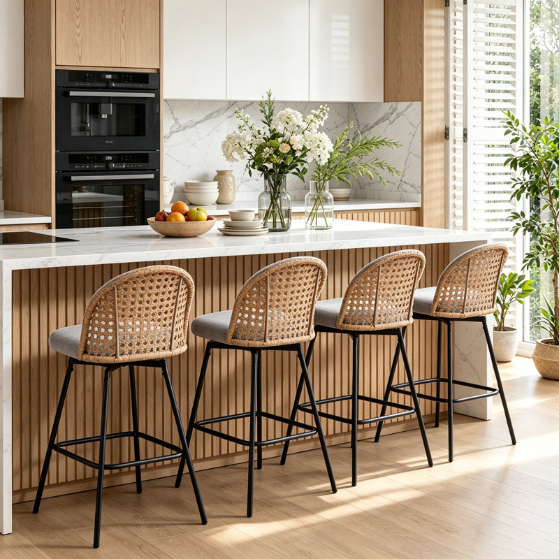 Swivel Upholstered Chenille Bar Stool, Light Grey