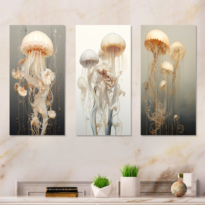 Minimalisme Jellyfish Wonders - ensemble de 3 décorations murales en métal méduse