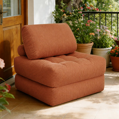 70.8-Inch Corduroy Fabric Beanbag Couch for Living Room, Bedroom & Dorm, Cozy Fluffy Cloud Mini Couch - Orange
