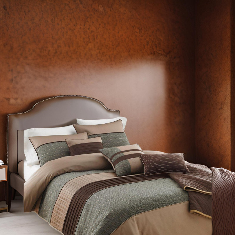 Gray and Brown Microfiber Queen Comforter Set with Pleats