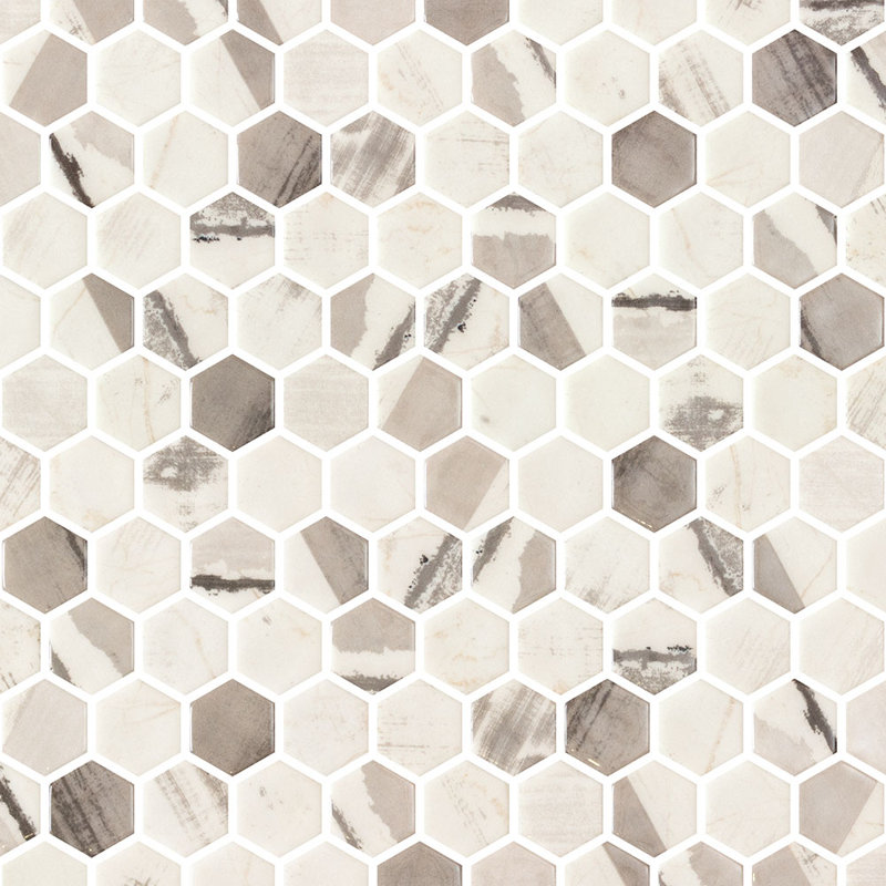 Spectrum Vibrant Hexagon Recycled Glass Mosaic Tile, Jian Cream