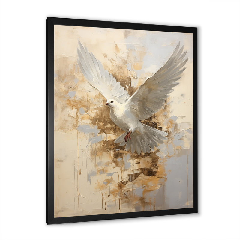 Minimalisme beige et colombe dorée sur toile, H 20 po x l 12 po x P 1 po, Cadre simple noir