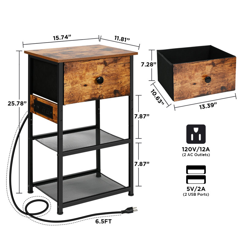 Paighton End Table with Storage and Built-In Outlets