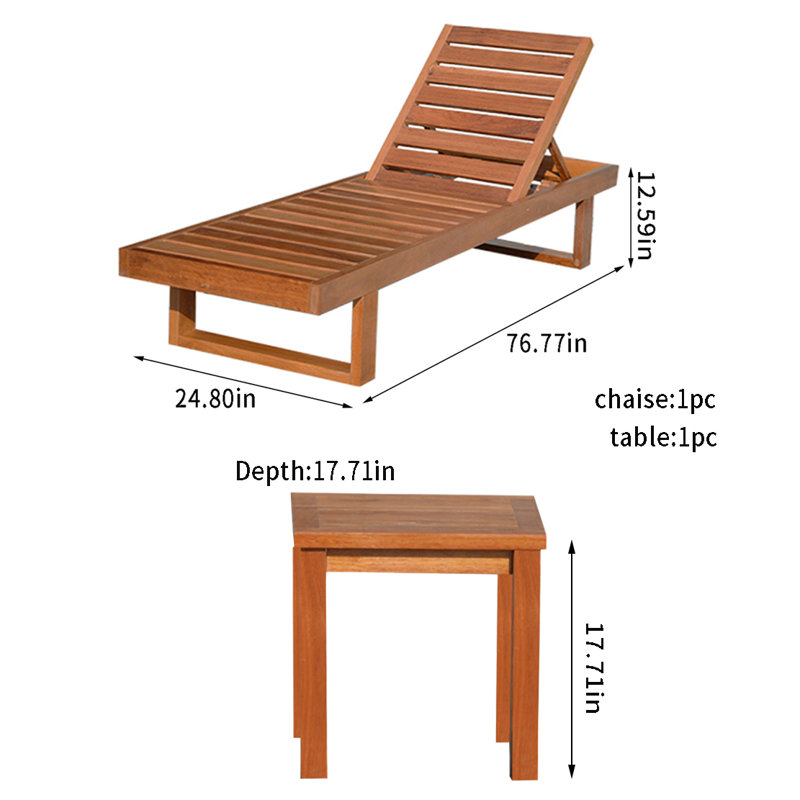 Jewelean Outdoor Wood Chaise Lounge Set with Table