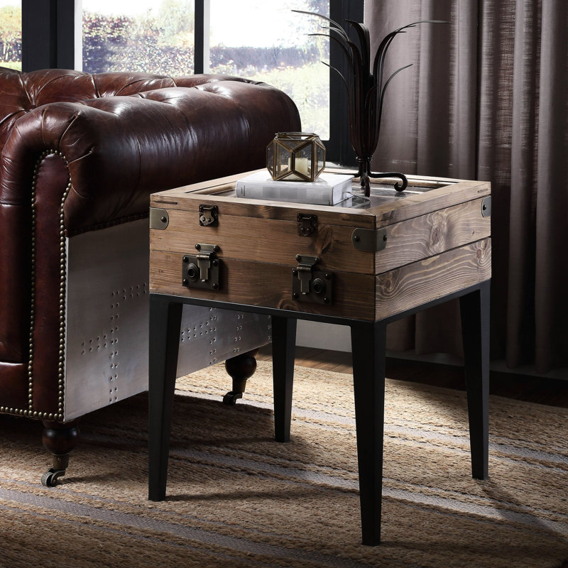 Chêne rustique et table d'appoint gris mat, plateau de table carré avec option de rangement pratique, pieds fuselés, deux plateaux à charnières pour un attrait décoratif,