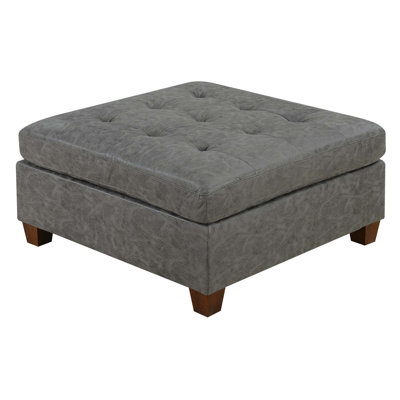 Luxurious Living Room Tufted Cocktail Ottoman With Breathable Leatherette And Wooden Legs, Perfect For Modern Interiors