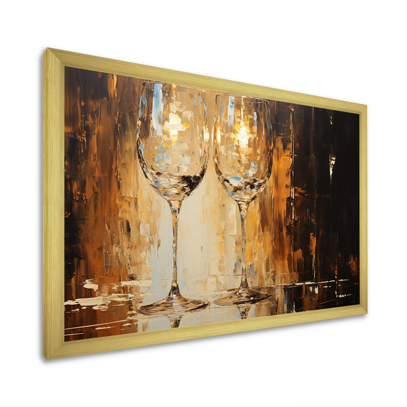 Or et bulles de verre champagne - Art mural champagne, Cadre doré à coins fermés, H 16 po x l 32 po x P 1 po