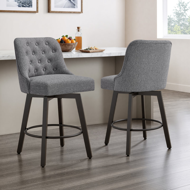 Arjean Swivel Upholstered Counter Stool, Fog Gray