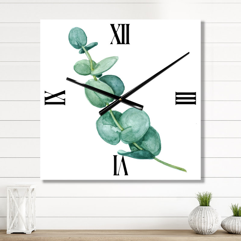 Horloge murale jeunes feuilles d'eucalyptus et branches II, Moyen
