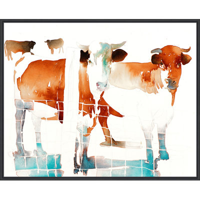 «French Cows» par Carol Carter - peinture sur toile à cadre flottant