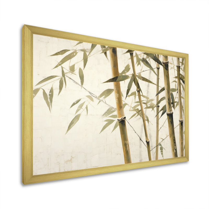 Beige minimalisme bambou sérénité II sur toile, H 12 po x l 20 po x P 1 po, Encadrement doré