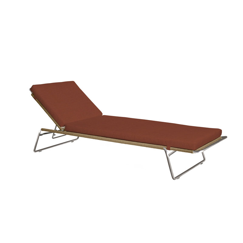 Chaise longue avec coussins Sandur Sun, Corde argile / structure en acier inoxydable, Toile brique