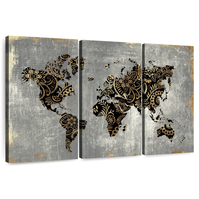 Aliaz Gold World Map, 24" H x 38" W