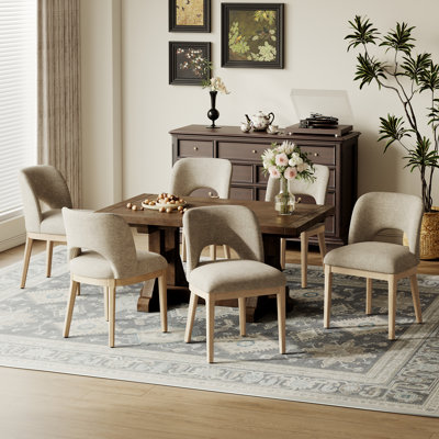 Elegant Upholstered Dining Chair with Curved Hollow Backrest & Solid Wood Legs