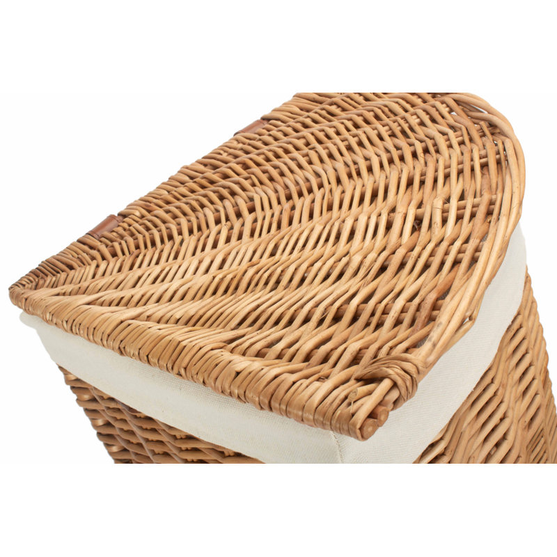 Wicker Lined Corner Laundry Bin Basket, Light Steamed/White Lining, Small (50cm H x 33cm W x 33cm D)