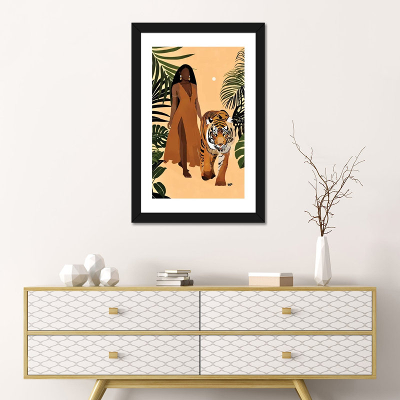 « Aliya » par Bria Nicole-impression d’art graphique, Blanc, H 24 po x l 16 po x P 1 po, Papier encadré noir