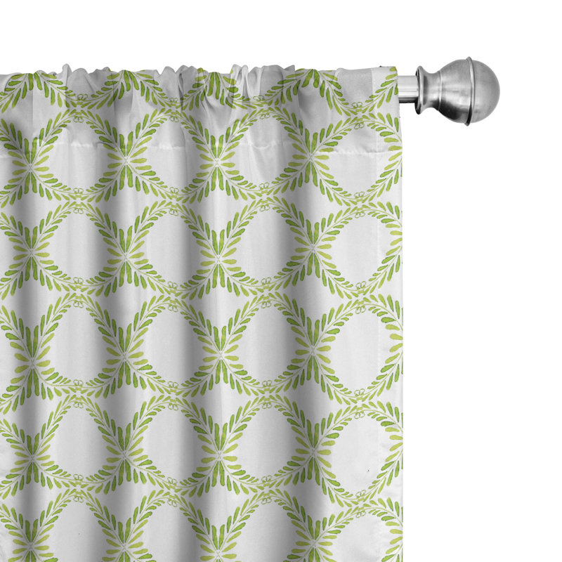 Rideaux à 4 panneaux East Urban Home Floral, illustrations de couronne de laurier, vert lime, jaune, vert, L 56 po x L 63 po