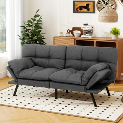 Canapé-lit futon convertible 3-en-1, deux accoudoirs, causeuse compacte robuste