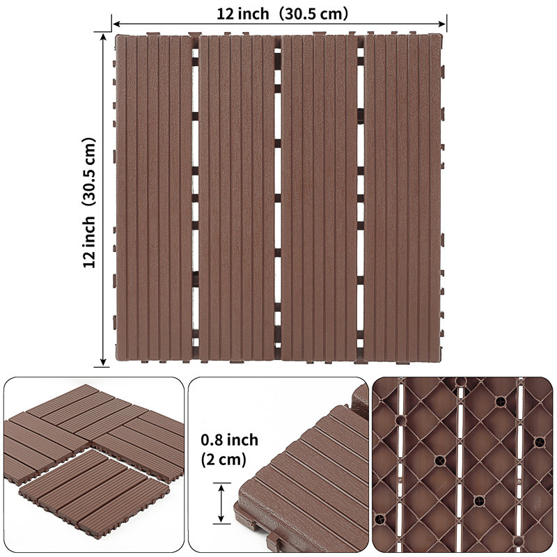 Plastic Interlocking Decking Tiles, Brown