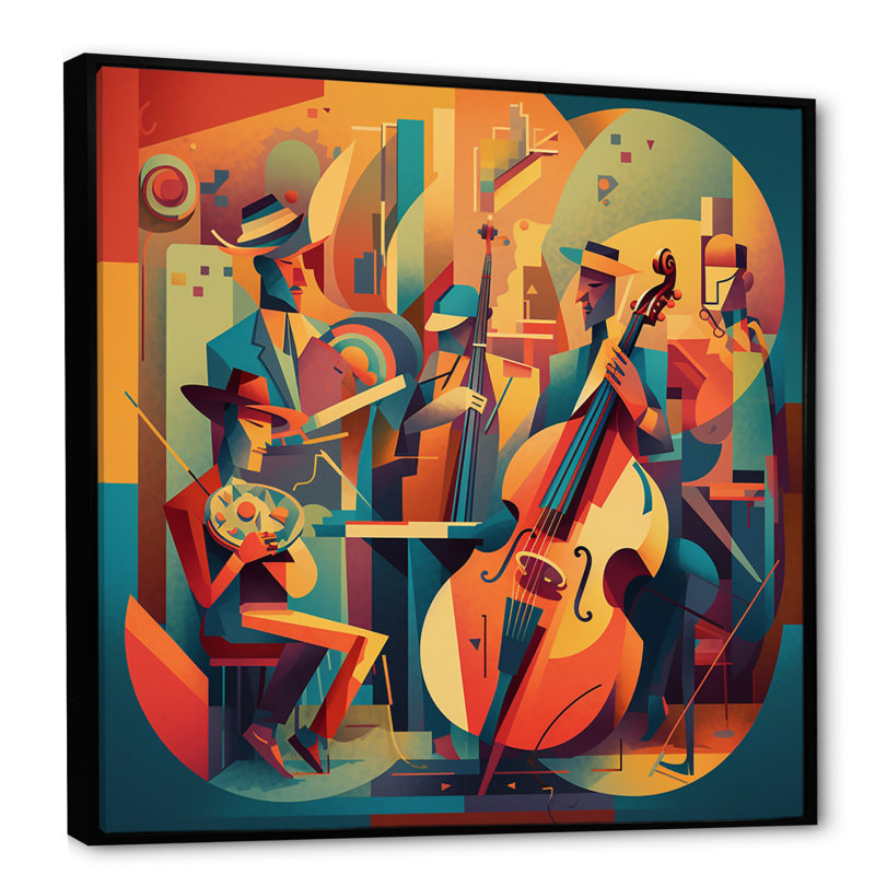 Jazz Band Performance II - impression, H 16 po x l 16 po x P 1 po, Cadre flottant noir