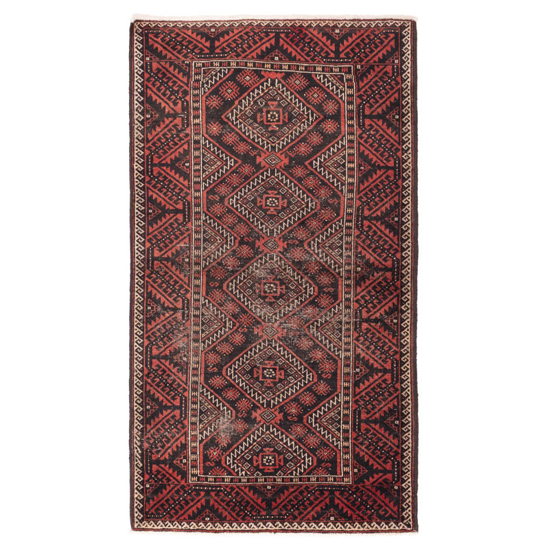 Tapis noir Baluch 3 pi 11 po x 7 pi 1 po