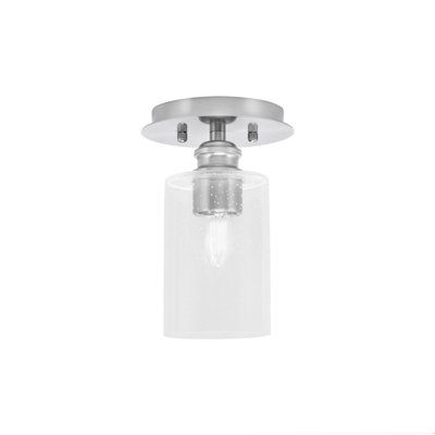 Edge 1 Light Semi-Flush Shown In Brushed Nickel Finish With 4" Clear Bubble Glass