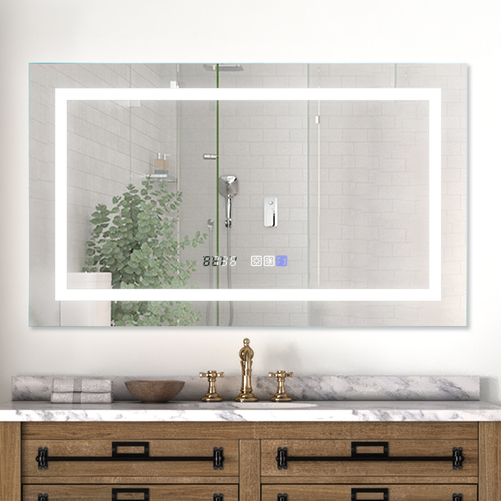 LED Black Framed Bathroom Vanity Mirror, Illuminated Dimmable Anti Fog Makeup Mirror, 3 Color Light Orren Ellis Size: 36 x 24