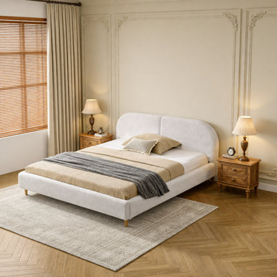 Structure de lit rembourrée de style minimaliste moderne avec tête de lit haute incurvée, support de pieds robuste en fil de qualité supérieure, matelas non inclus