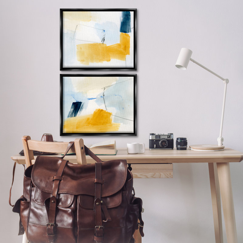 «Yellow Patchy Abstract», ensemble de 2 toiles flottantes encadrées par Victoria Barnes, H 17 po x l 21 po