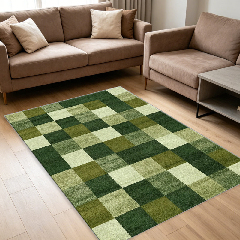 Green Plaid Pattern carpet-easy to clean, machine-washable, soft and comfortable; suitable for door mats, kitchens, living rooms, bedrooms, corridors, and laundry areas. Easy to clean, durable carpet for home decoration.