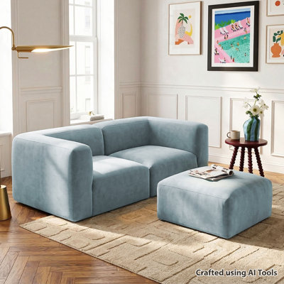 Modular Performance Velvet L-Shaped Sectional Sofa with Ottoman, Deep Seating for Apartments and Small Living Spaces