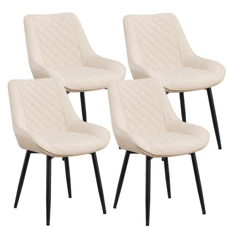 Faux Leather Upholstered Metal Dining Chair, 4, Beige