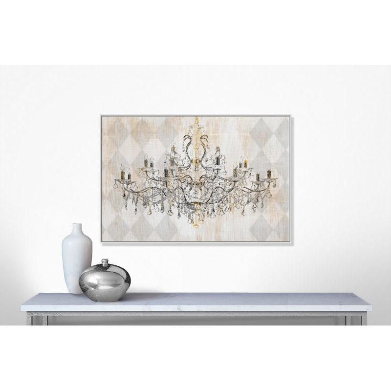 Harlequin Chandelier " Harlequin Chandelier " Painting Print, 41" H x 61" W x 2" D, White Framed
