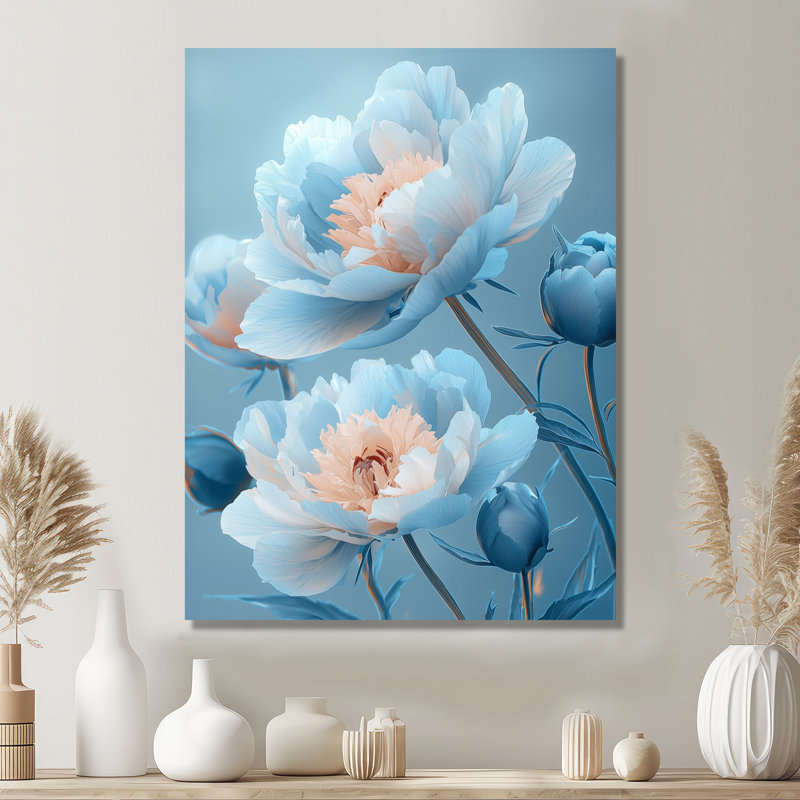 Grandes pivoines bleues, art mural en métal pivoines I, H 20 po x l 12 po