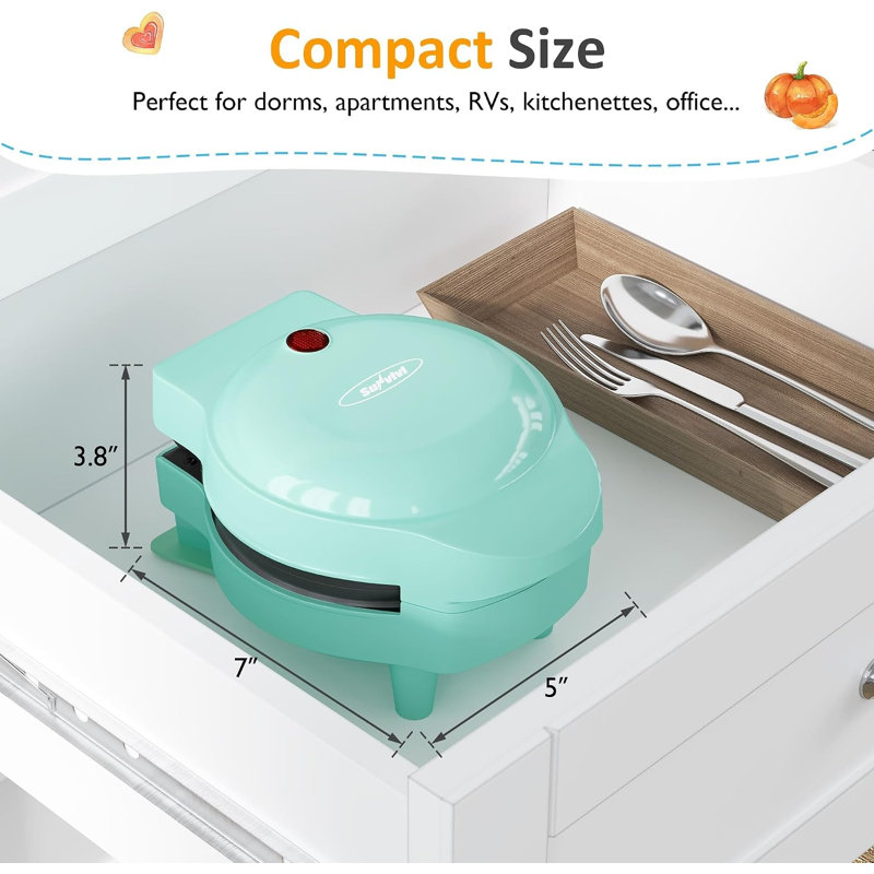 Holiday Mini Waffle Maker with 6 Interchangeable Plates, Festive Nonstick Electric Waffle Iron, Light Blue