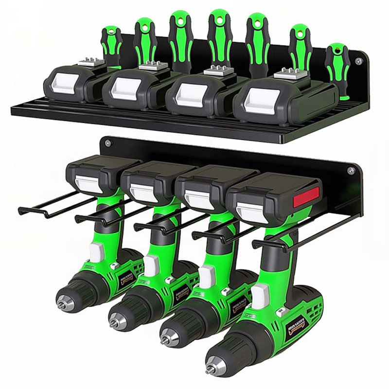 Organisateur de perceuse en métal robuste, paquet de 2 porte-outils avec charge maximale de 60 lb, support de perceuse sans fil à 8 fentes pour garage, atelier, maison