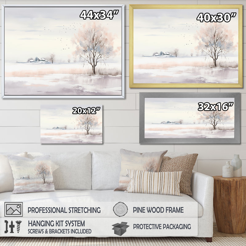 Paysage d'hiver, minimalisme - Paysage d'hiver, H 16 po x l 32 po x P 1 po, Cadre flottant noir
